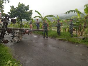 Disapu Angin Kencang, Sebuah Tiang Listrik Roboh Tertimpa Pohon di Tanjungmedar Sumedang