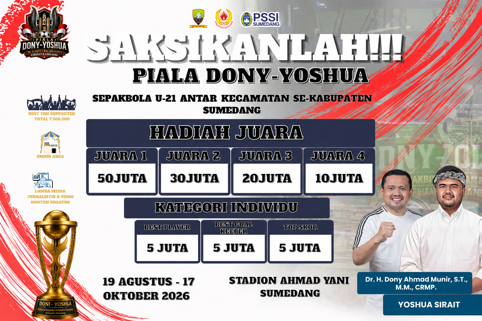 Perlombaan Sepak Bola Piala Dony-Yoshua U-21 Sumedang Mulai 19 Agustus, Hadiah Juara Capai Rp110 Juta
